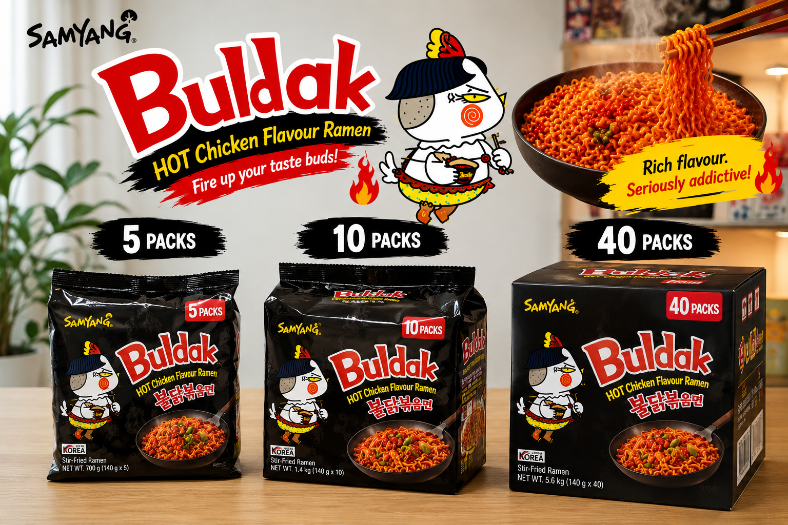 Samyang Buldak Hot Chicken Flavour Ramen 140g - Bulk Packs