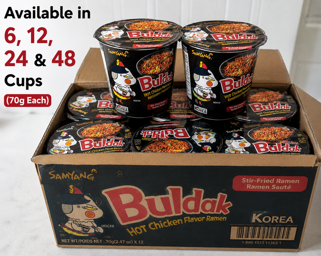 Samyang Buldak Hot Chicken Cup Noodles – Available in 6, 12, 24 & 48 Cups (70g Each)