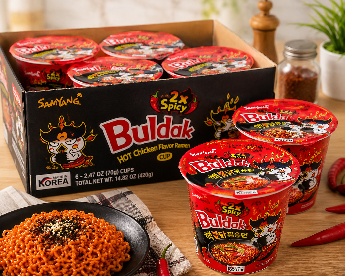 Samyang Buldak 2x Spicy Hot Chicken Ramen Cup – Available in 6, 12, 24 & 48 Cups (70g Each)